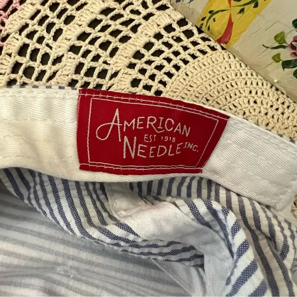 American Needle Tyler’s Texas‎ Blue White Seersucker Stripe Pink Embroidery Hat